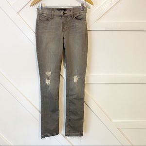 J Brand Mid Rise Rail Fitted Skinny Distressed Denim Jeans Cliche Gray Sz 26